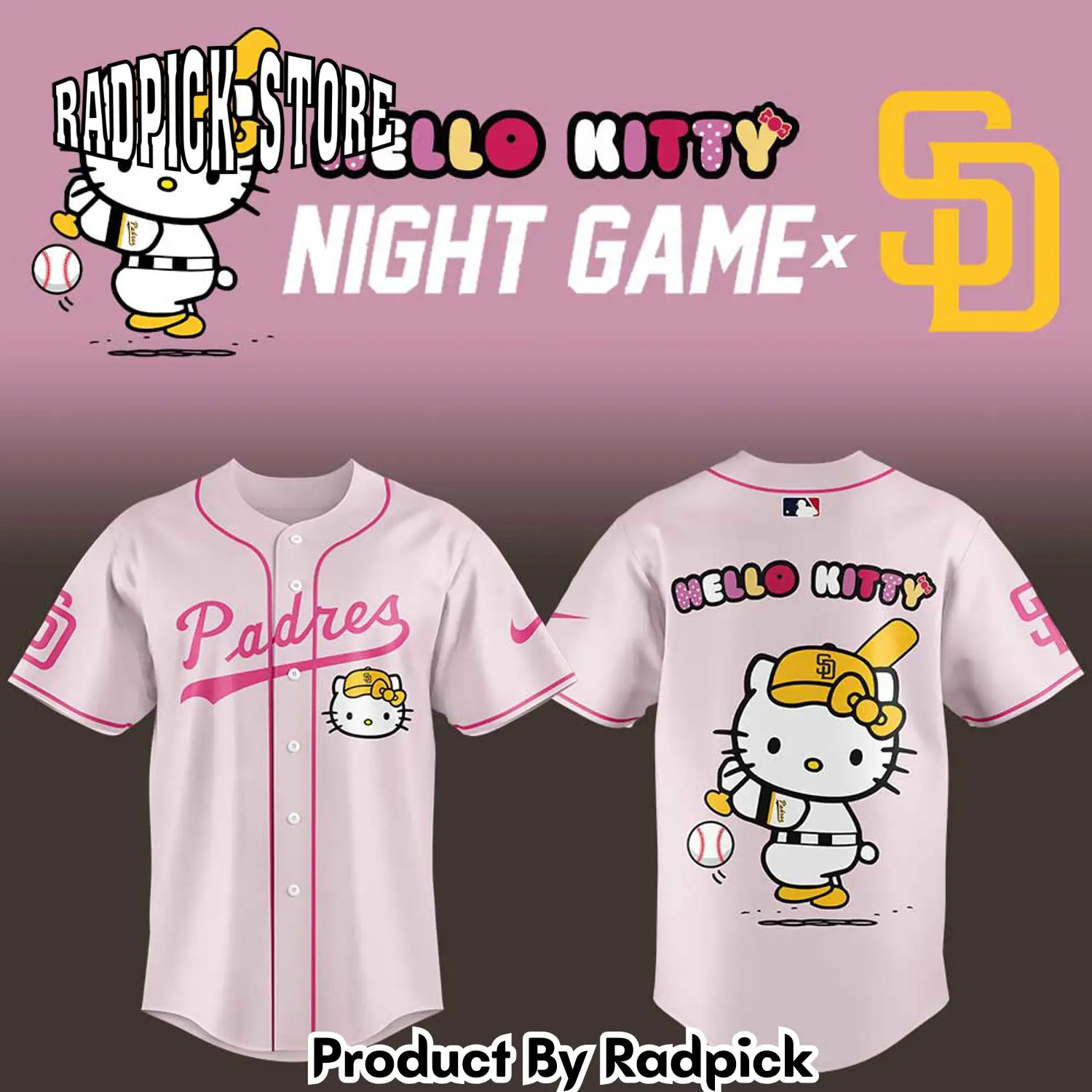 Radpick san diego padres x hello kitty night game v3 baseball jersey rp127159